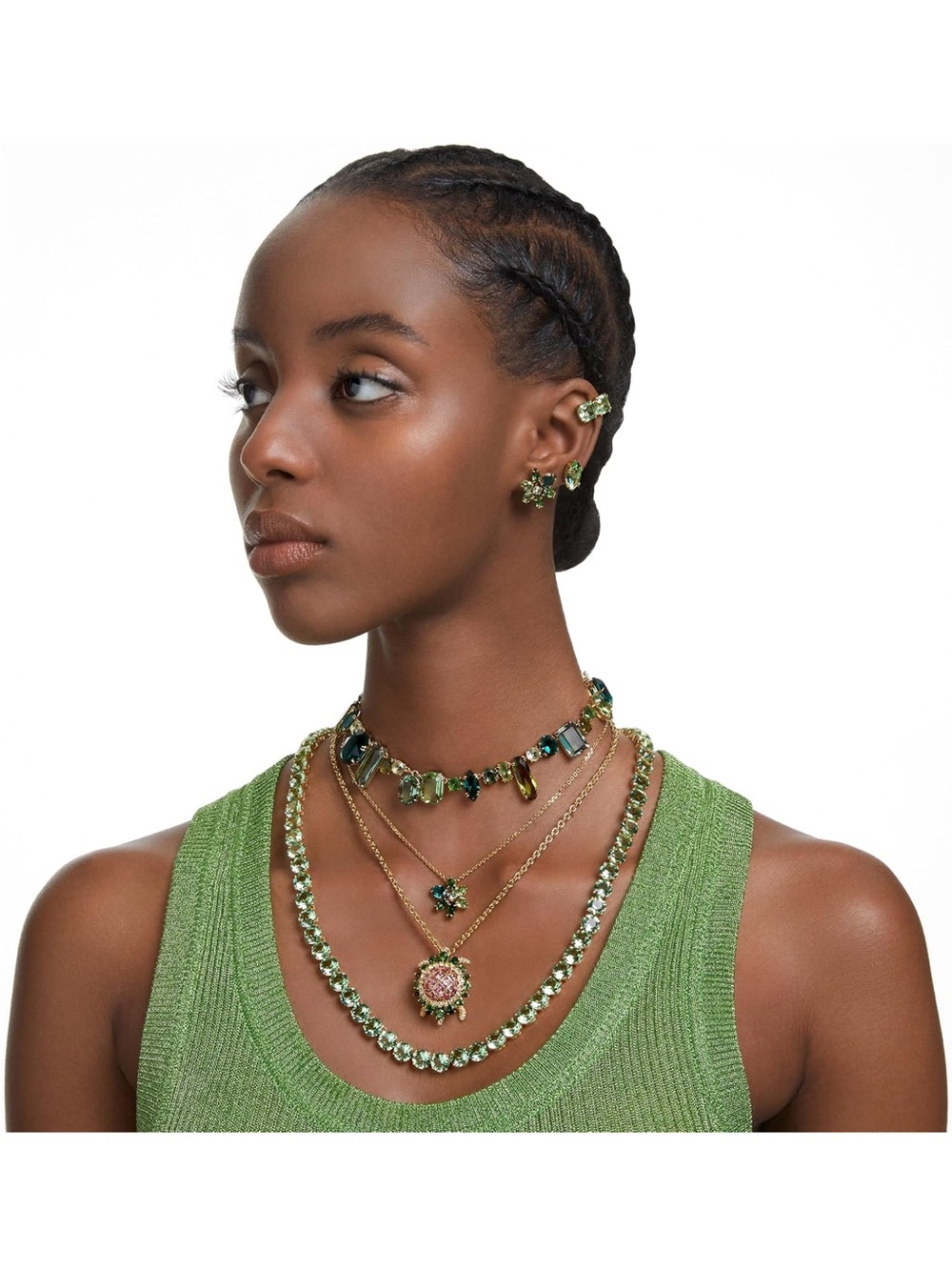 Swarovski Gold-Tone Gema Crystal Necklace with Green, Teal & Lime Crystals New - Picture 6 of 8